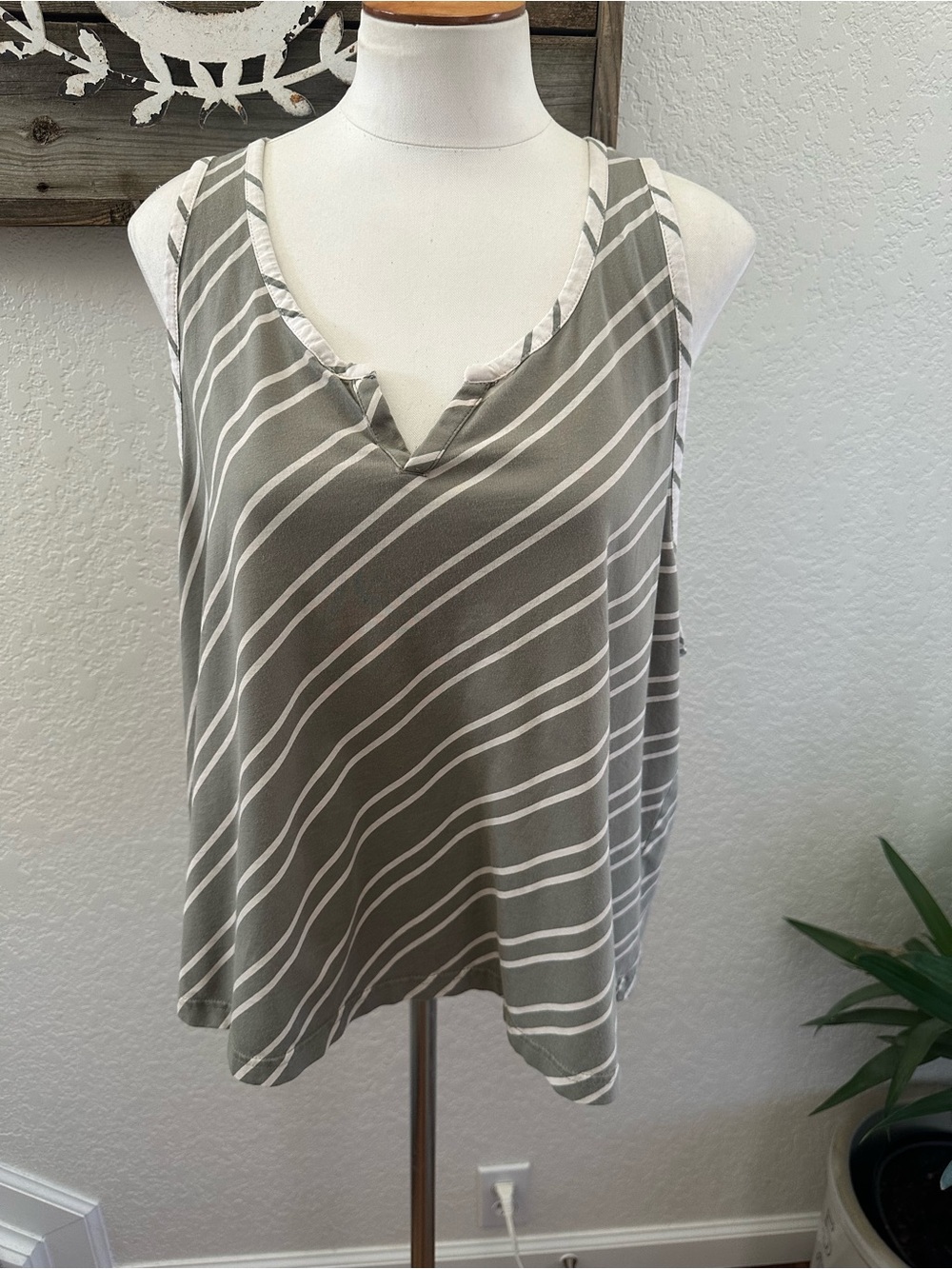 Pact‎ organic cotton green striped swing staycation sleep tank size XXL